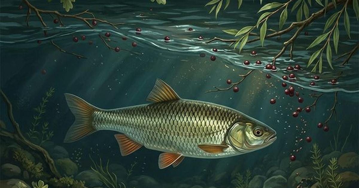 Klen (Squalius cephalus) ispod nadvisujućih grana uz obalu rijeke