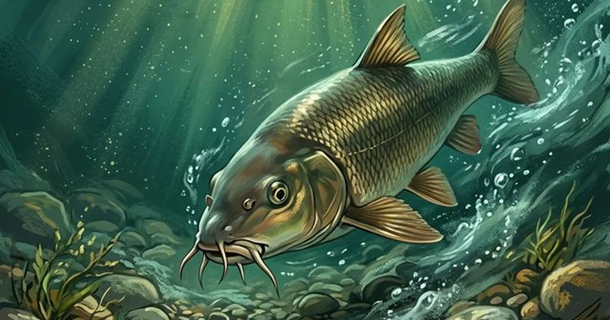 Mrena (Barbus barbus) na šljunkovitom dnu brze rijeke