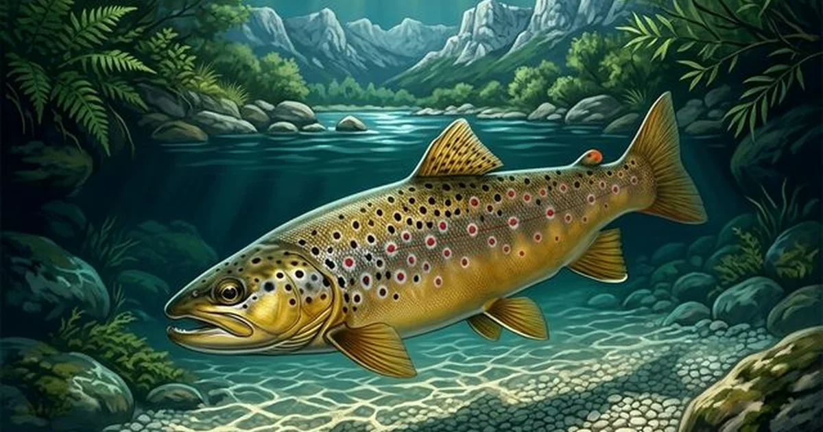 Potočna pastrva (Salmo trutta fario) pliva uzvodno kroz šljunkoviti potok