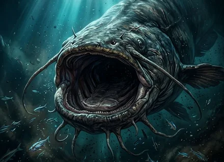 Veliki som (Silurus glanis) u dubokoj vodi rijeke